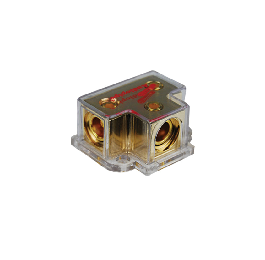 Audiopipe® PB-1020 - Gold Plated 2-Position Power Distribution Block (1 x 0/1 or 4 AWG In, 2 x 0 or 4 AWG Out) Audiopipe