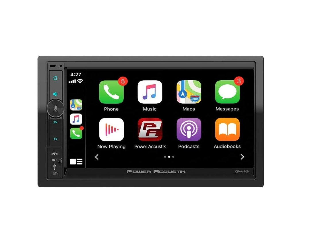 Power Acoustik CPAA-70MW 7" Double DIN Touchscreen Digital Multimedia Receiver with Bluetooth, Apple CarPlay, Android Auto Drill America