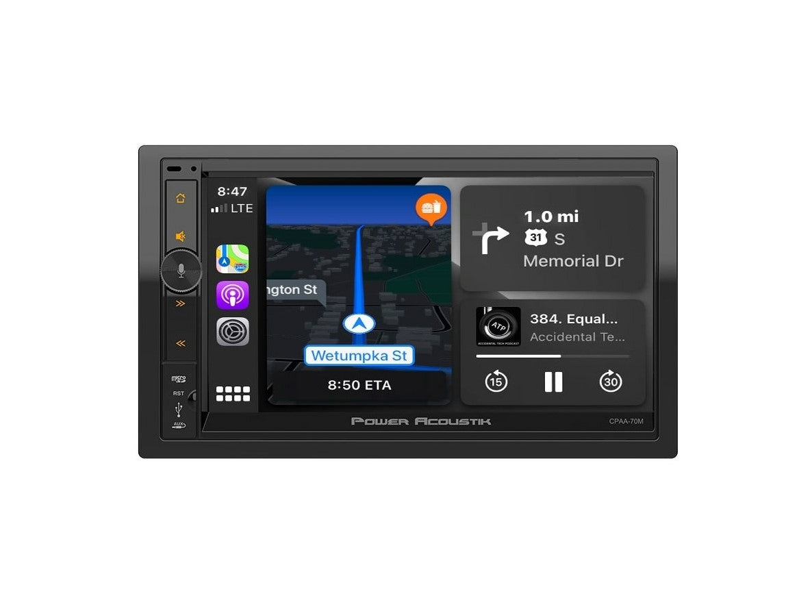Power Acoustik CPAA-70MW 7" Double DIN Touchscreen Digital Multimedia Receiver with Bluetooth, Apple CarPlay, Android Auto Drill America