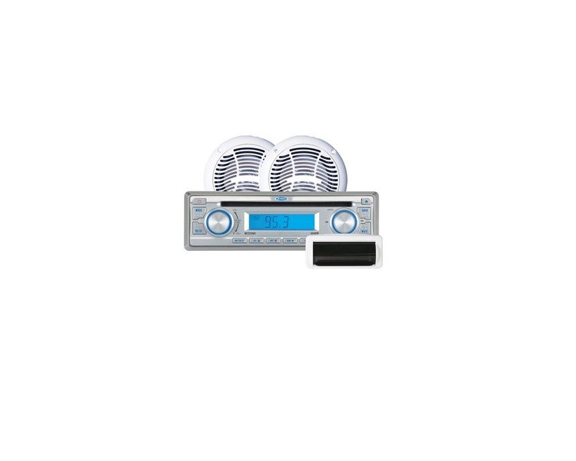 Radio AM/FM Jensen CPM520 con reproductor de CD y dos altavoces coaxiales impermeables y cubierta antisalpicaduras – Sistema estéreo marino