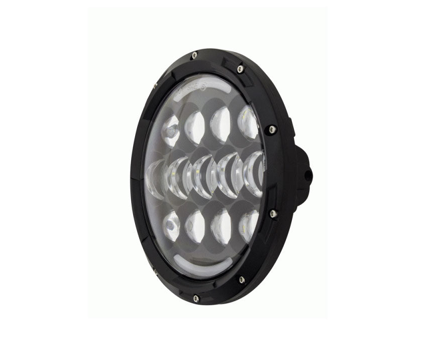 Heise HE-BHL704 7" Round 13-LED Headlight w/Partial Halo Black Front Heise