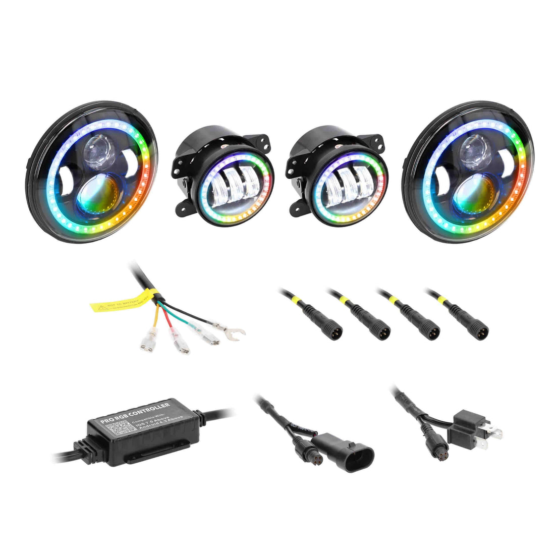 Heise JP-707RGBKT Chasing Halo LED 7" Headlights & 4" Fog Lights w/Controller Heise
