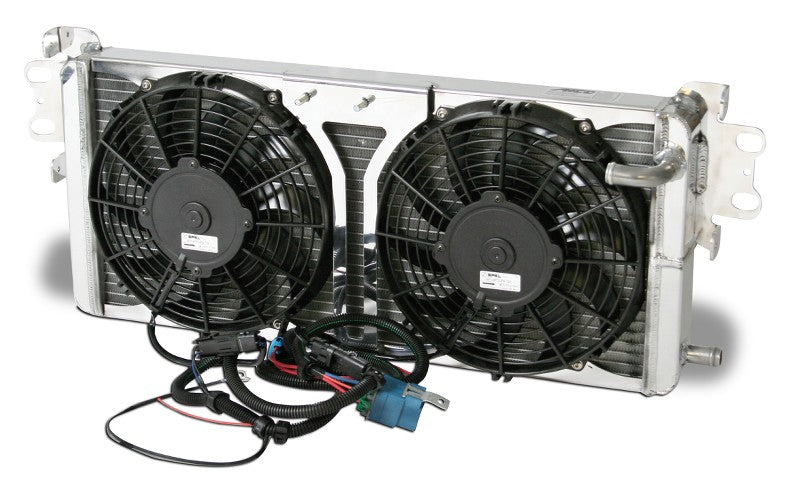 AFCO Racing 80280PRO Heat Exchanger Aluminum Satin   2007 - 2012 Shelby GT500 Double Pass   (L - 26-1/4”) X (W - 5-3/8”) X (H - 11-3/8”) With Fans American Autowire