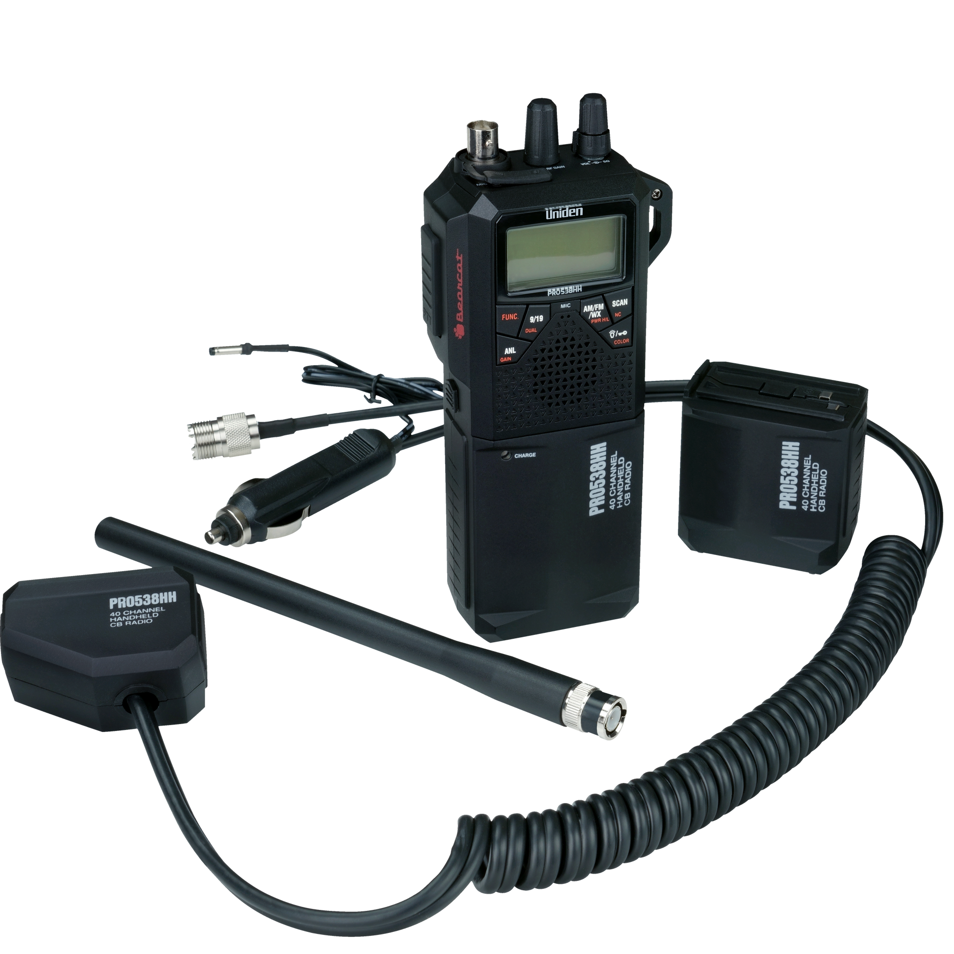 Uniden PRO538HHFM Handheld CB Radio with FM - 2 in 1 Walkie Talkie with Vehicle Adapter Kit Hustler