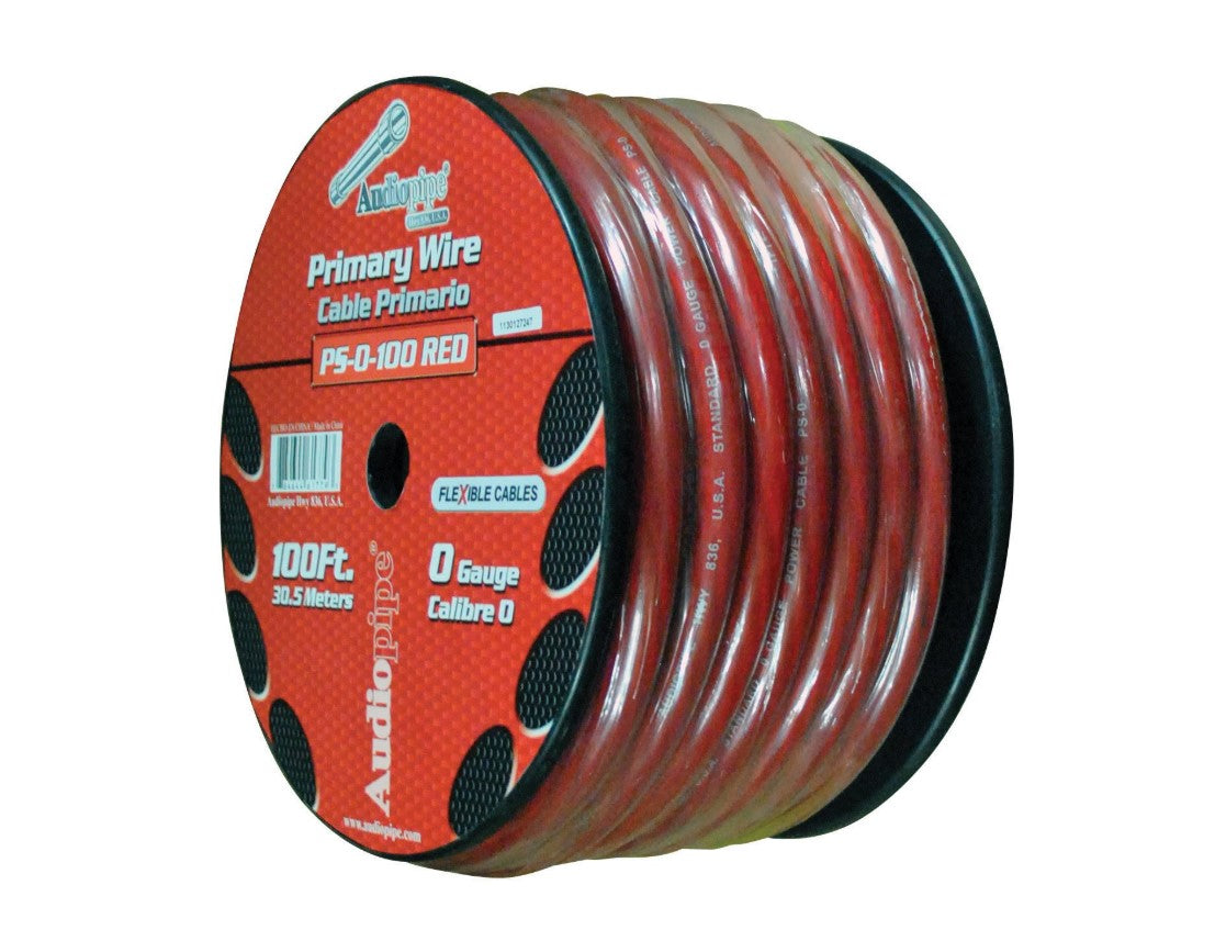 Audiopipe® PS0-100RED - Cable para altavoz primario GPT trenzado rojo de 1/0 AWG y 100 pies