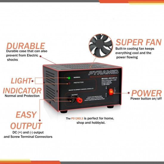 Pyramid PS12KX Bench Power Supply AC-to-DC Power Converter (10 Amp) Pyramid