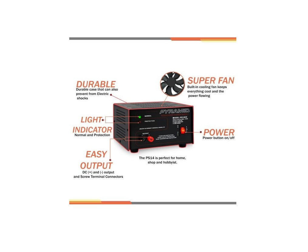 Pyramid PS14KX Bench Power Supply AC-to-DC Power Converter (12 Amp) Pyramid