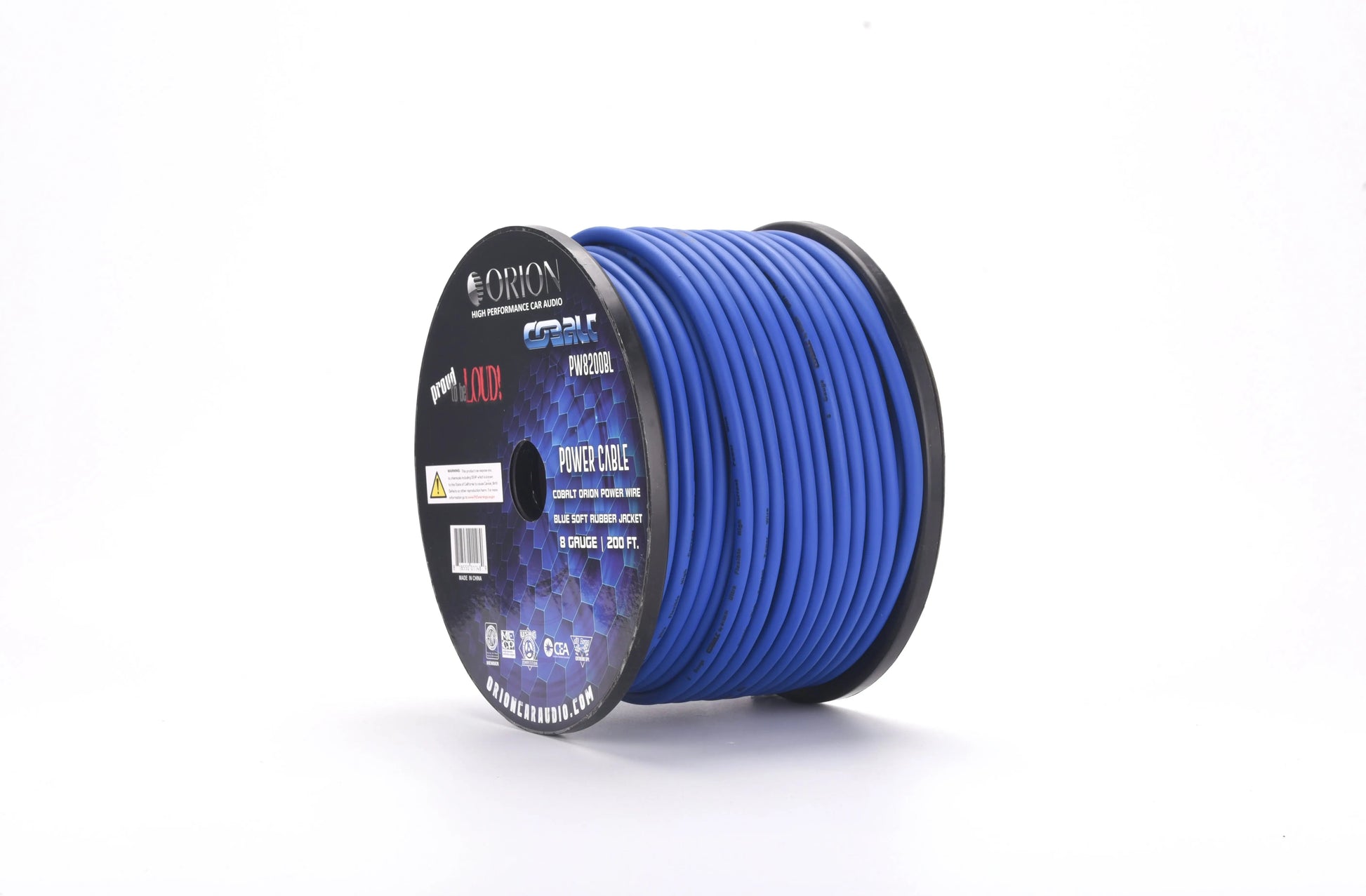 Orion PW8200BL Cobalt 8 Gauge 100% CCA Wire - Blue Jacket (200ft Roll) Orion
