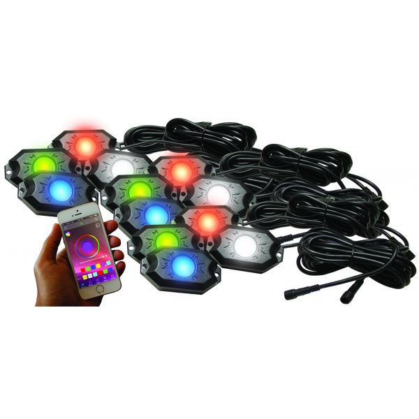 Racesport RS12PRGBW 12-POD RGBW Hi-Power Rock Light Complete Kit with Bluetooth APP controls  in Retail Box