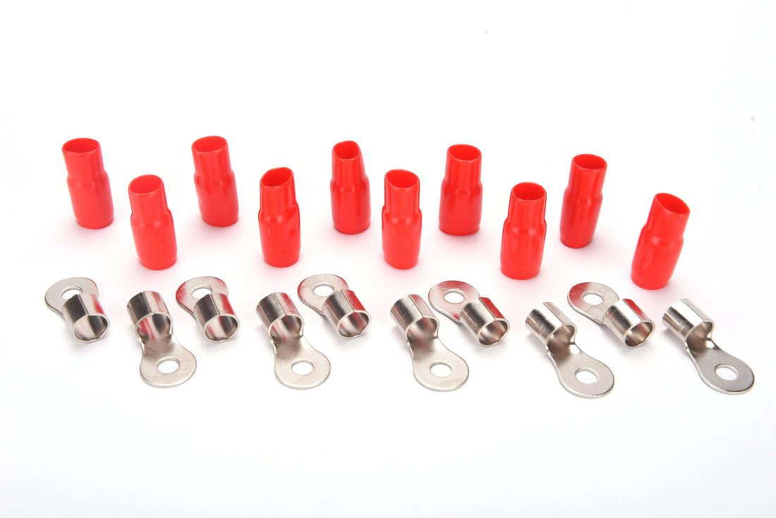 Orion RT0R Ring Terminal for 1/0 Gauge with 5/16" Hole and Nickel Finish - Red jacket (10 Pack) Orion