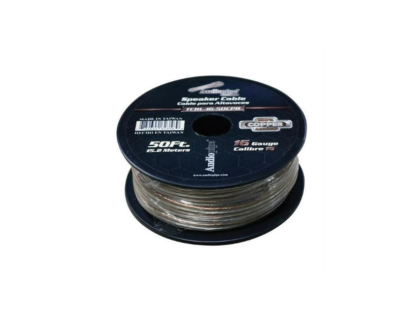 Audiopipe® TCBL-16-50CPR - Copper Series 16 AWG 2-Way 50' Clear Stranded GPT Speaker Wire Uniden