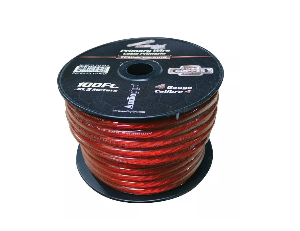 Audiopipe® TPW-4CPR-100R - Copper Series 4 AWG Single 100' Red Stranded PVC Primary Speaker Wire Audiovox