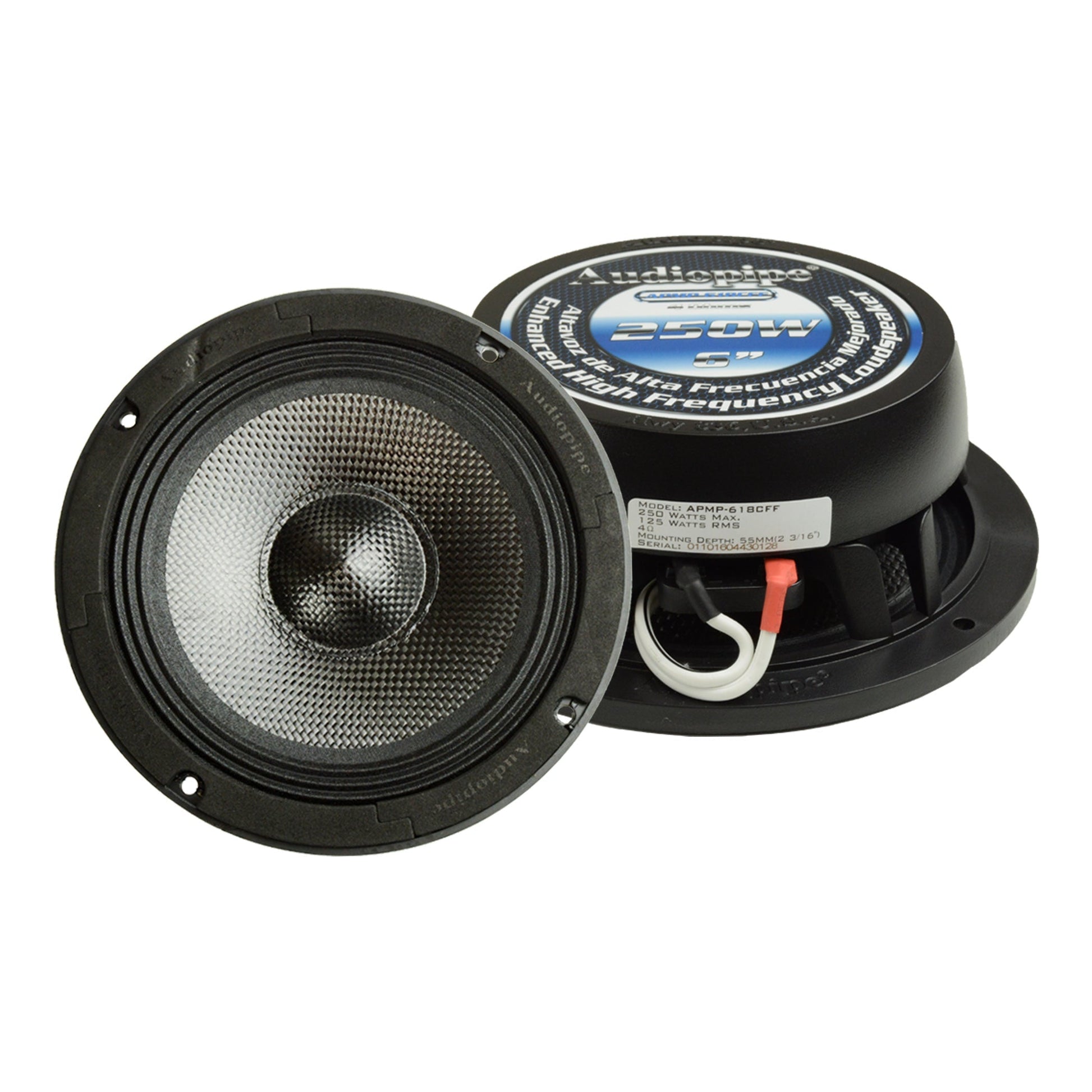 Audiopipe APMP-618CFF APMP-618CFF 250 Watts 6.5” High Mid Frequency Loudspeaker Husky Liners