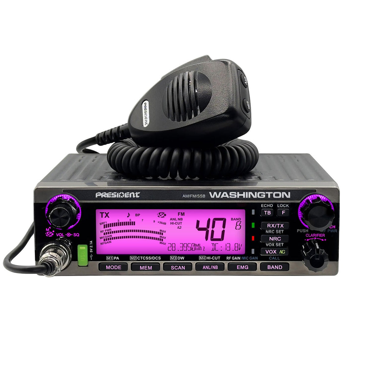 President WASHINGTON 10/12 Meter AM/FM/SSB Mobile Radio (80 Watts Version) President