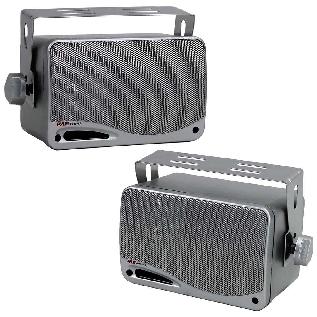 Pyle PLMR24S  Marine 3-Way Box Speakers with 3.5” Woofer (Silver) Pyle