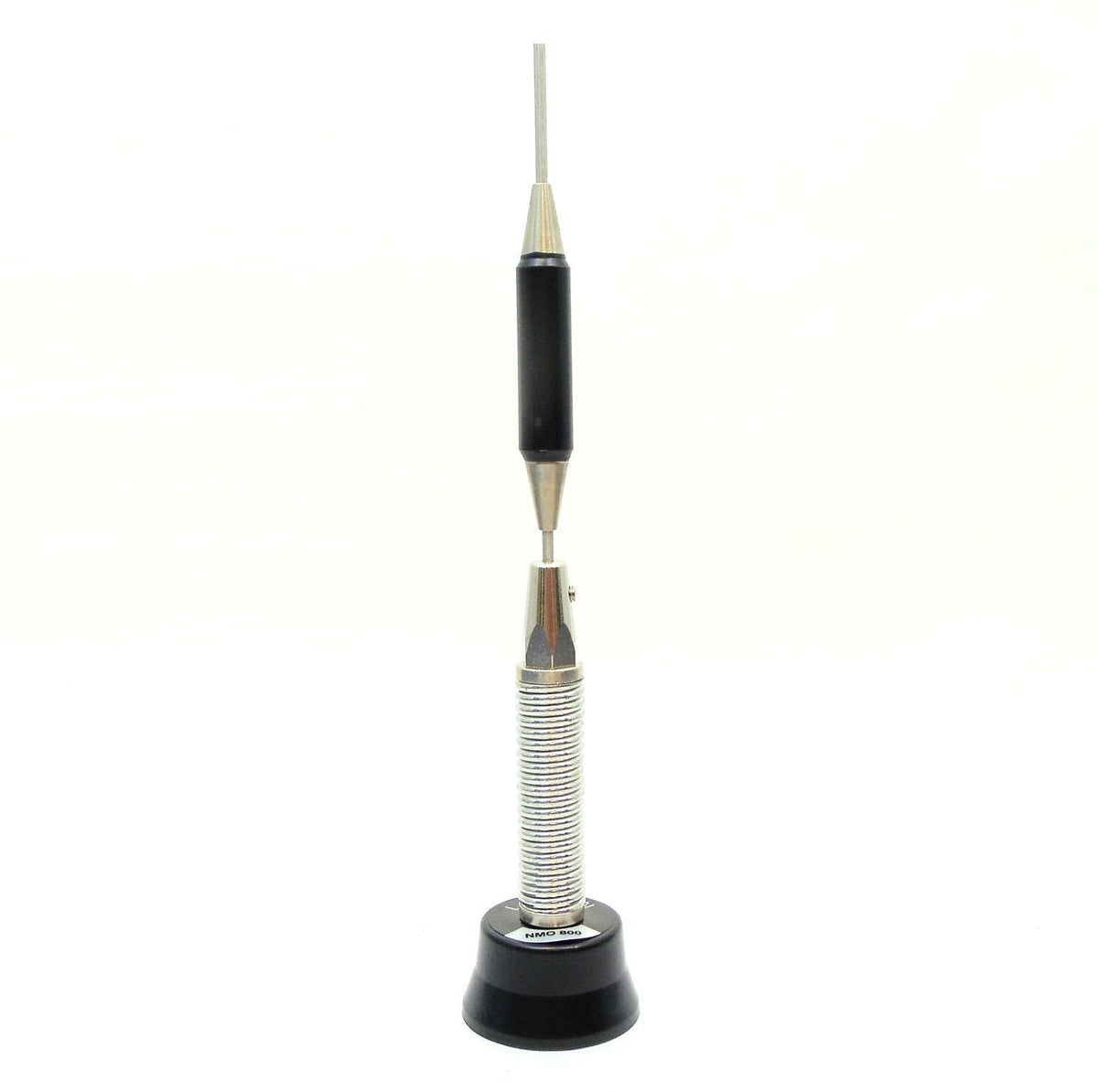 Larsen NMO800 806-866 Mhz 4.5 Db Gain Antenna With Black Base, Chrome Spring & .100 Diameter Chrome Enclosed Coil Whip Larsen