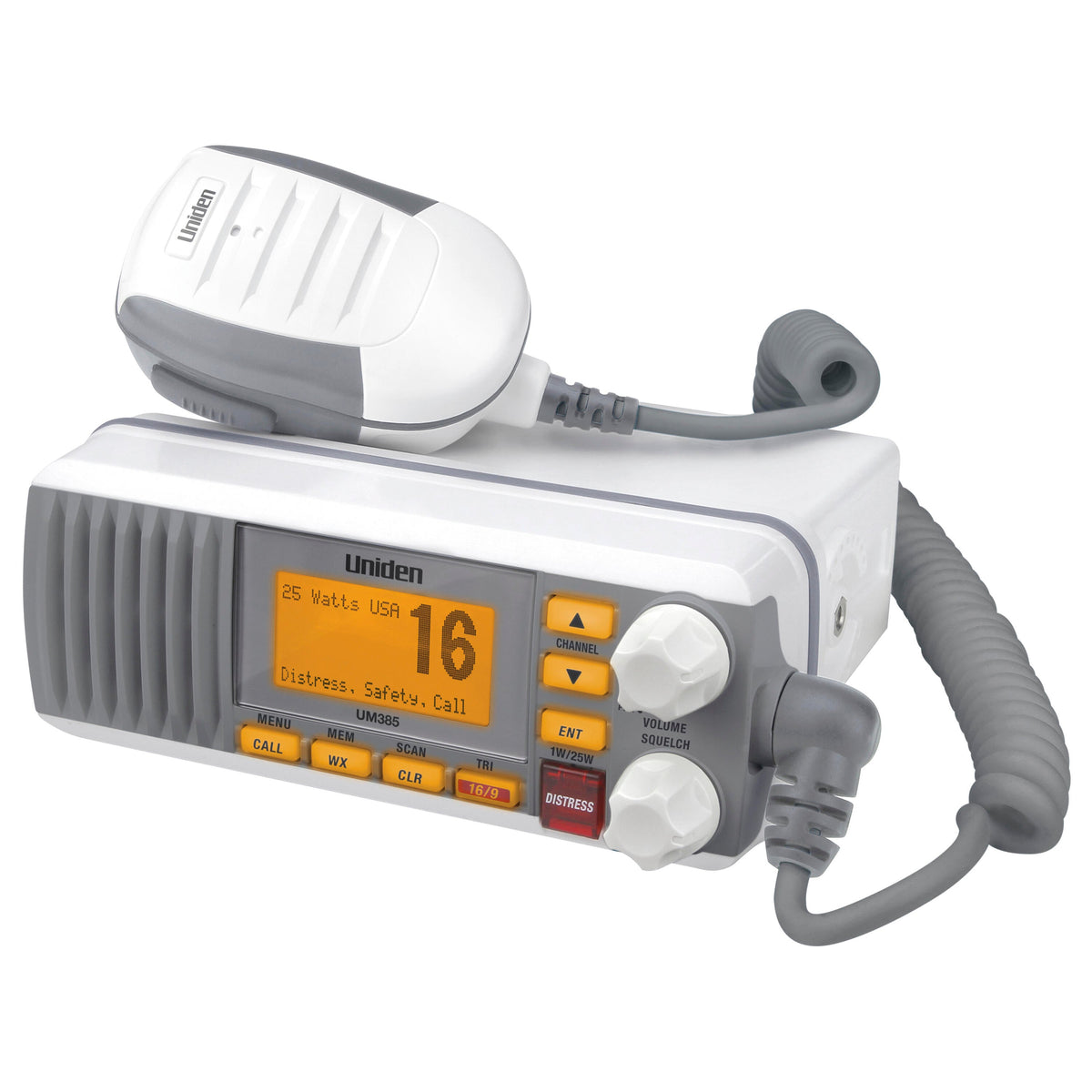 Uniden UM385 25 Watt Fixed Mount Class D Submersible Vhf Marine Radio With 4 Digit & "b" Channels -white Uniden