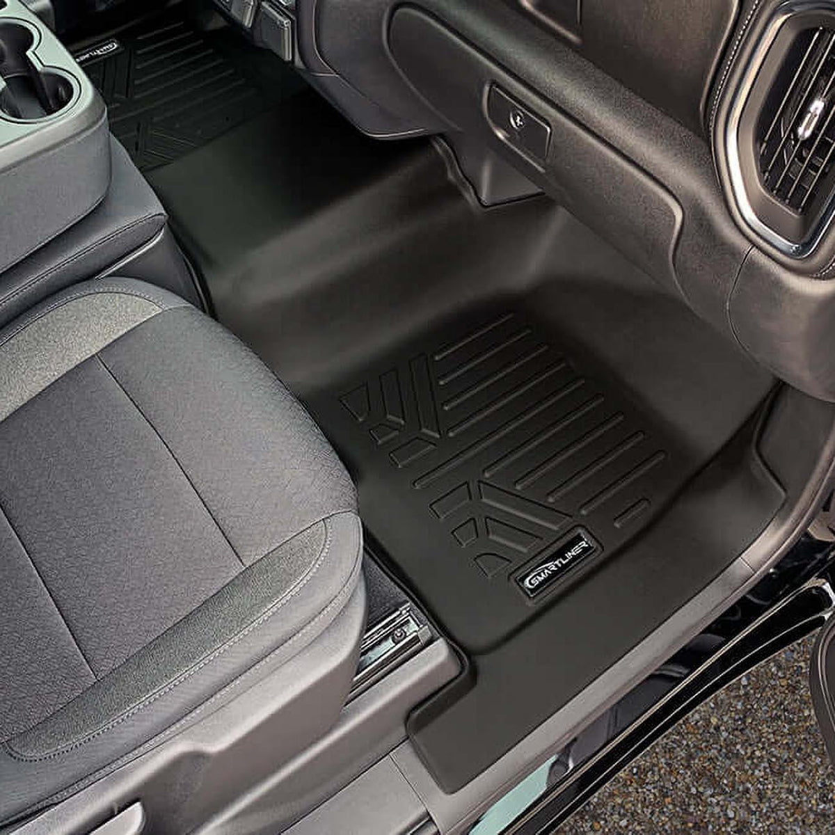 Smartliner SA0401/B0457 Smartliner Floor Liners Front/2nd Row 2019-2025 Silverado Crew Cab with Transmission Hump (Black) SMARTLINER