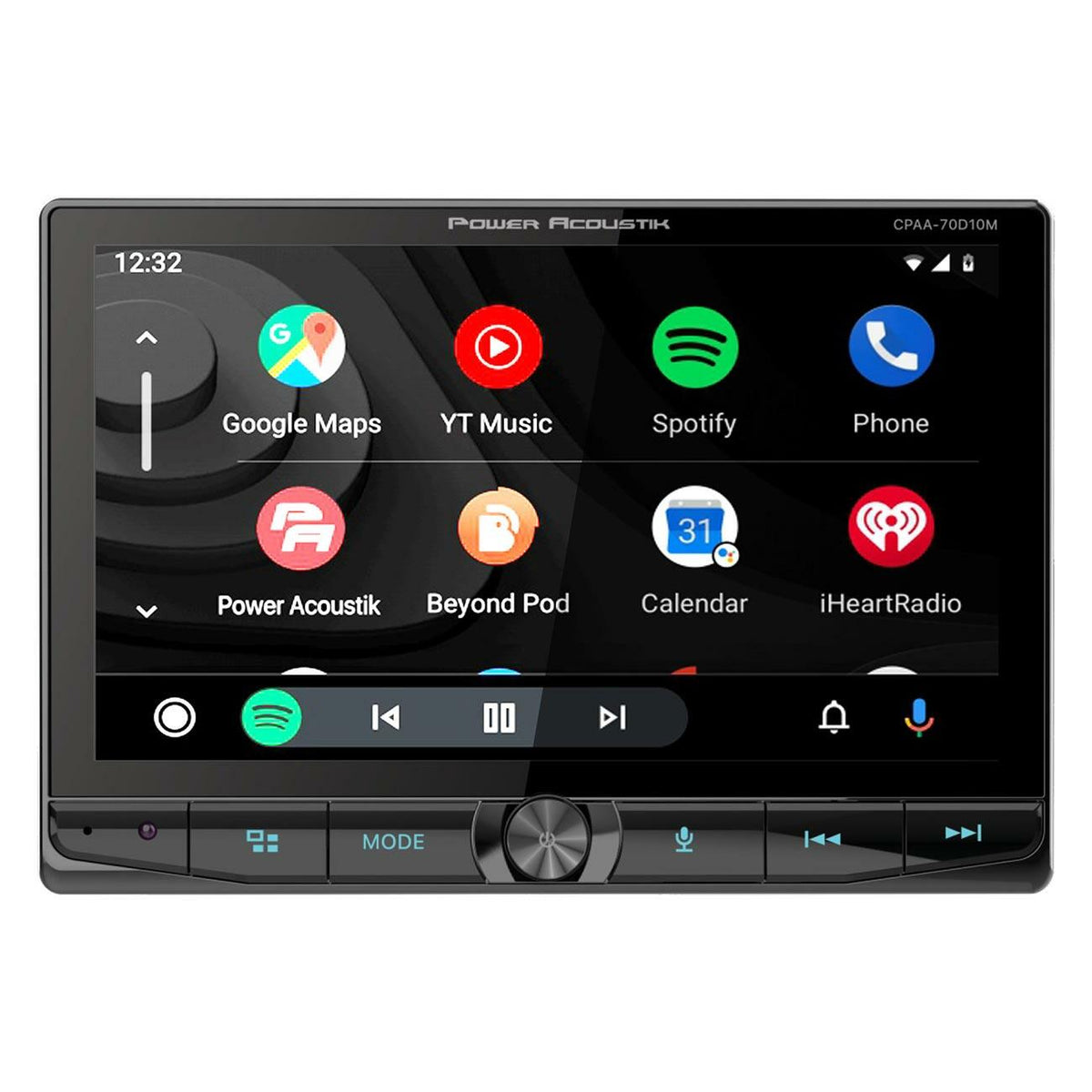Power Acoustik CPAA-70D10M  10.6″ Floating Double DIN Mechless Receiver with Apple Car Play & Android Auto Bluet Power Acoustik