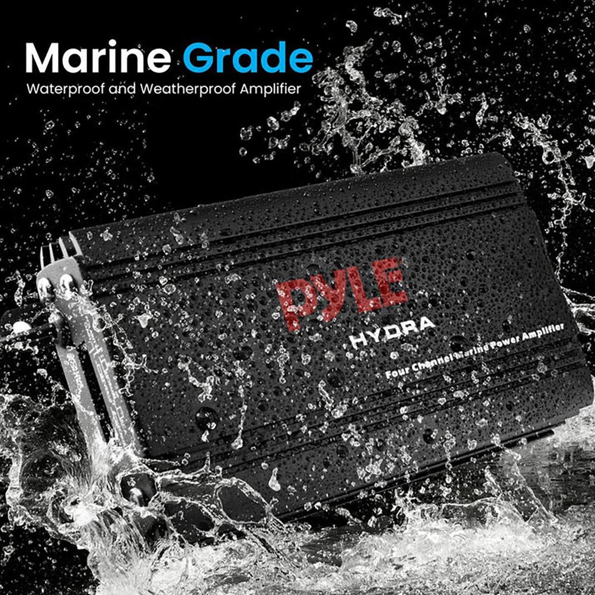 Pyle PLMRMP3B  Marine 4 Channel Amplifier 800W MAX - Black Finish Pyle