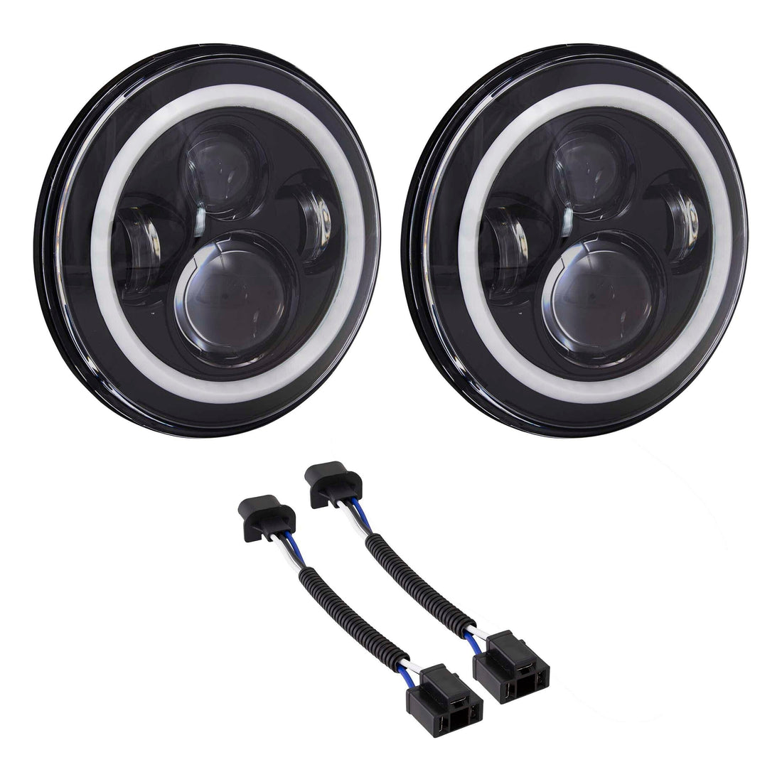 Heise HE-PBHL702RGB 7 Round 6 LED Headlights With Halo Black Front Face Metra