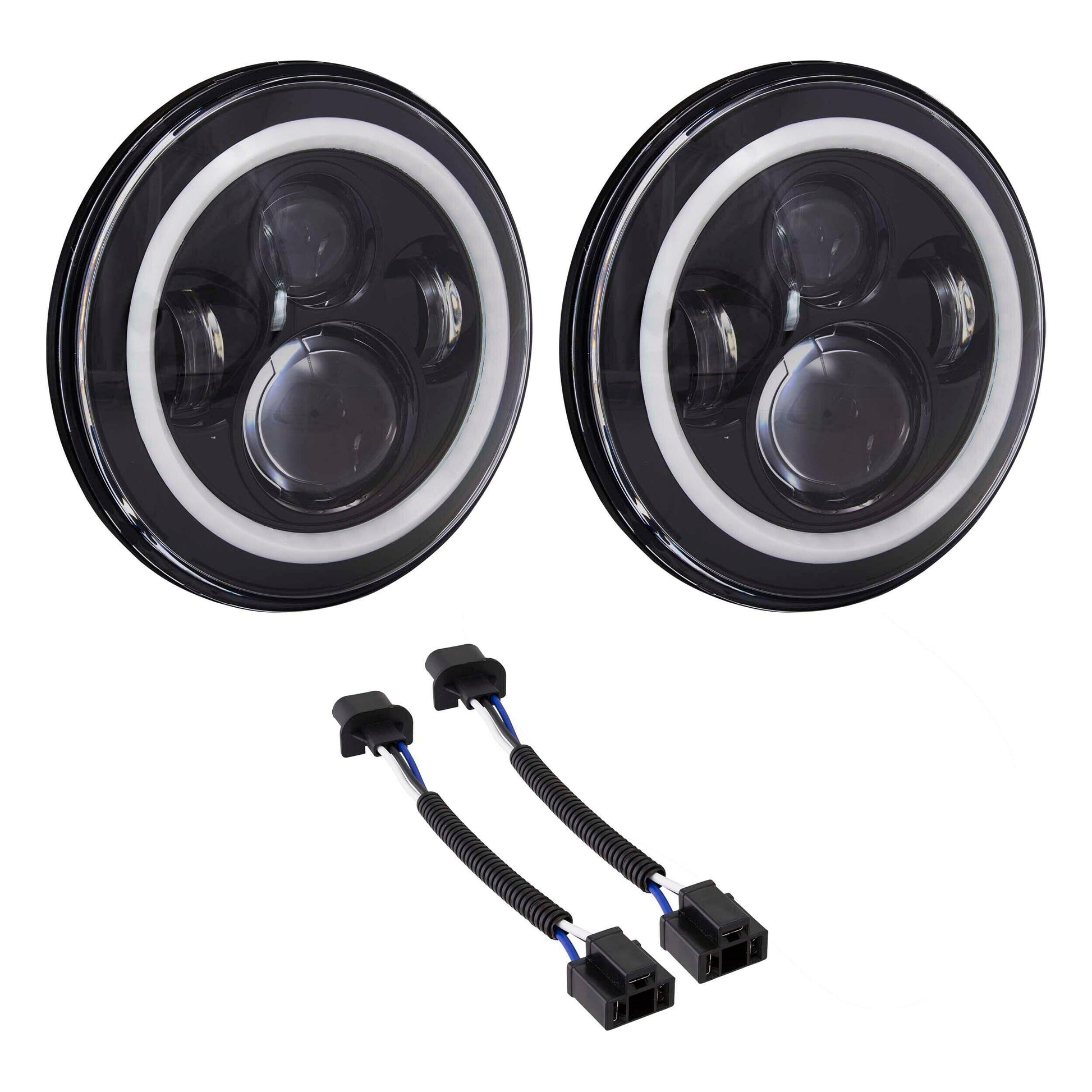 Heise HE-PBHL702RGB 7 Round 6 LED Headlights With Halo Black Front Face Metra