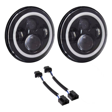 Heise HE-PBHL702RGB 7 Round 6 LED Headlights With Halo Black Front Face Metra