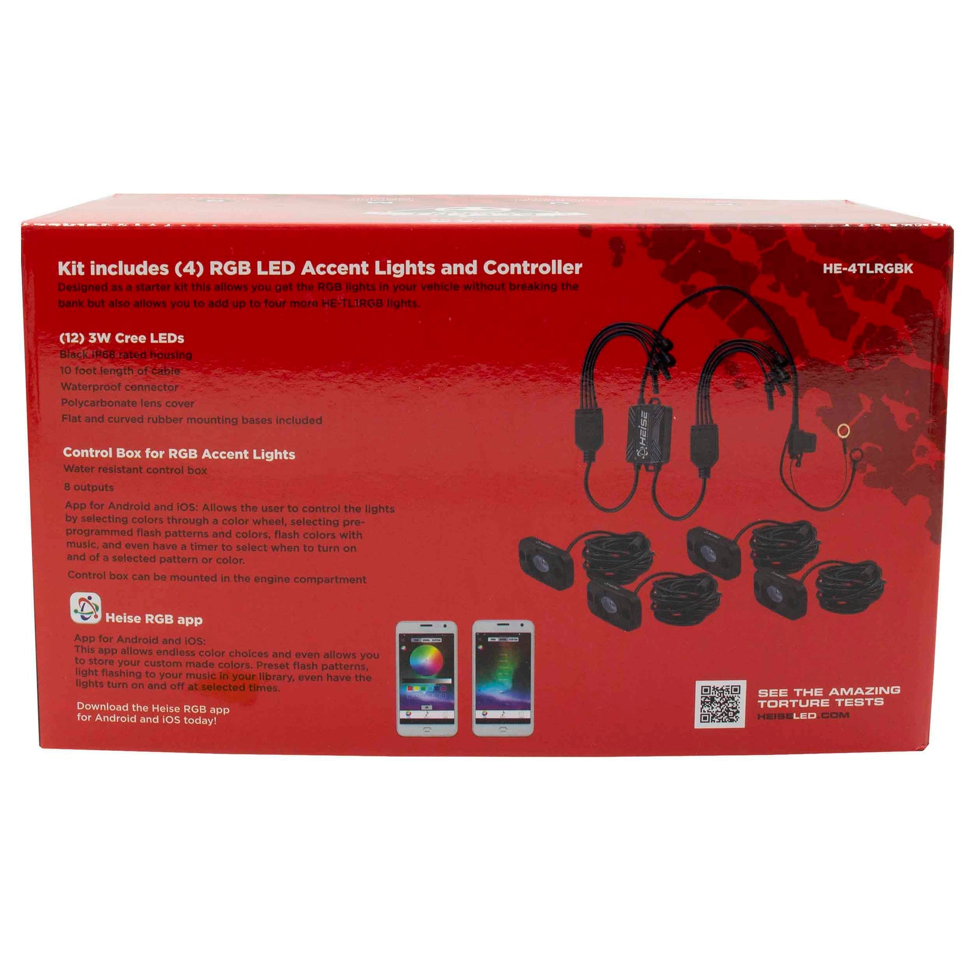 Heise HE-4TLRGBK RGB Accent Light Kit - 4 RGB Pods, 3 LED Heise