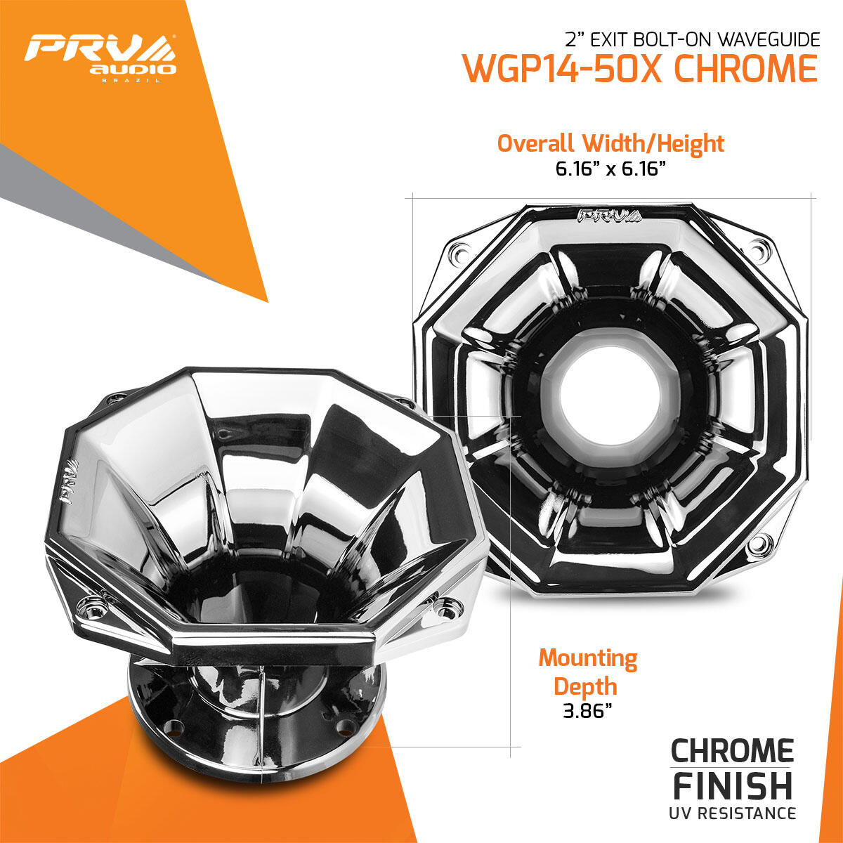 PRV Audio WGP14-50X CHROME 2" Exit Horns Waveguides  (Chrome) PRV Audio