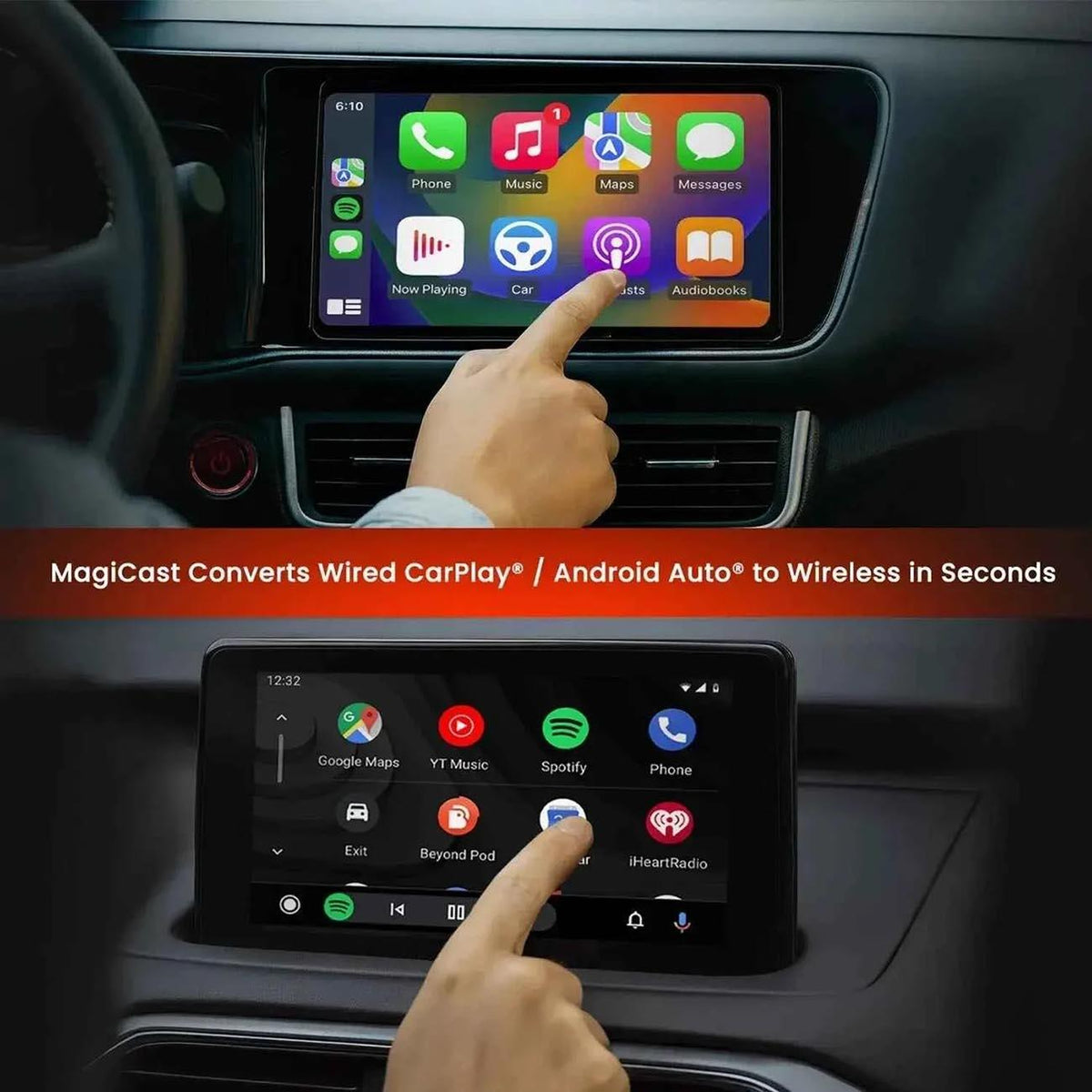 Power Acoustik MC-2  MagiCast USB Interface - Apple CarPlay/Android Auto Wired to Wireless Power Acoustik