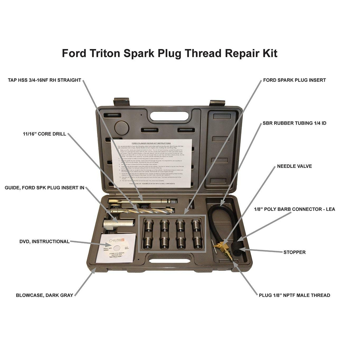 Calvan 38900 2 Valve Ford Triton Tool Kit - Spark Plug Thread Repair Kit CALVAN