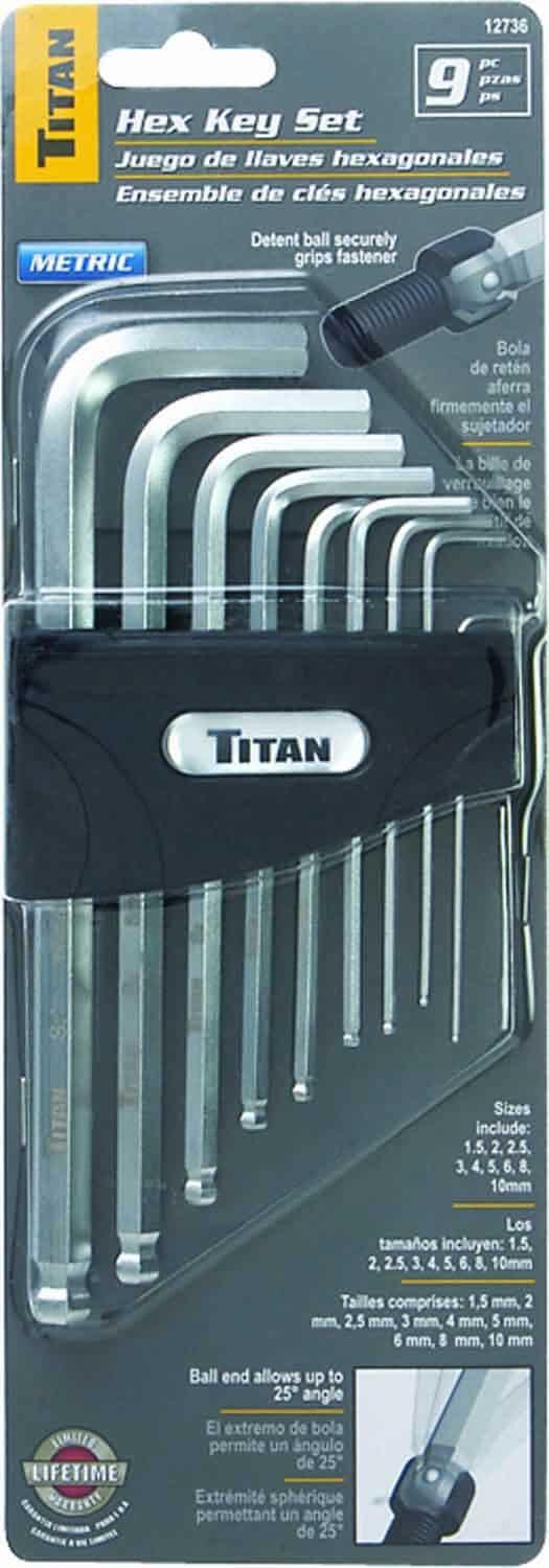 Titan Tools 12736 9 Pc Metric Detent Ball Hex Key Set 1.5 Up To 10mm Titan Tools