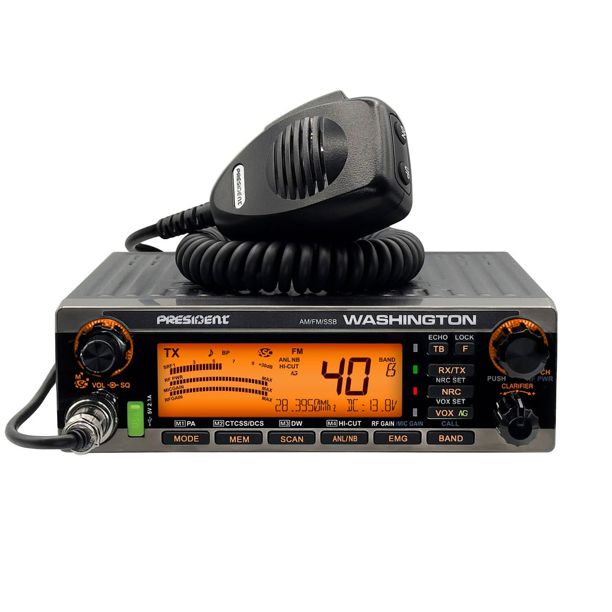 President WASHINGTON 10/12 Meter AM/FM/SSB Mobile Radio (80 Watts Version) President