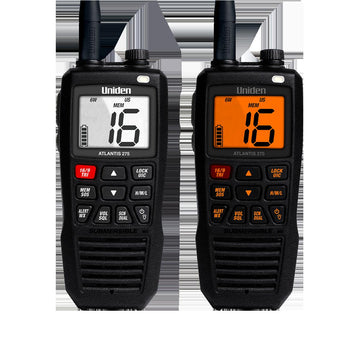 Uniden ATLANTIS275  Floating Waterproof 6/2.5/1 Watt Vhf Marine Handheld Radio With 4 Digit & "b" Channels Uniden