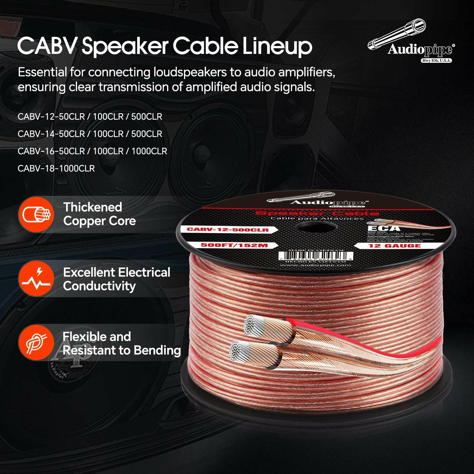Audiopipe CABV-16-50CLR 50FT 16AWG Speaker Cable (CABV-16-50CLR) Audiopipe