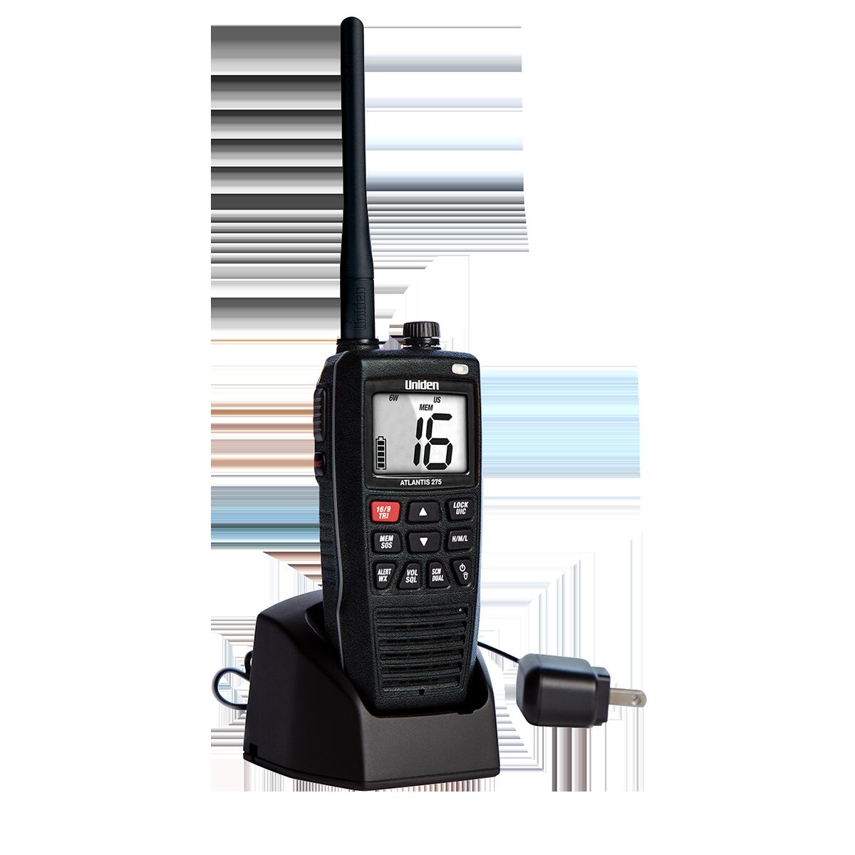 Uniden ATLANTIS275  Floating Waterproof 6/2.5/1 Watt Vhf Marine Handheld Radio With 4 Digit & "b" Channels Uniden