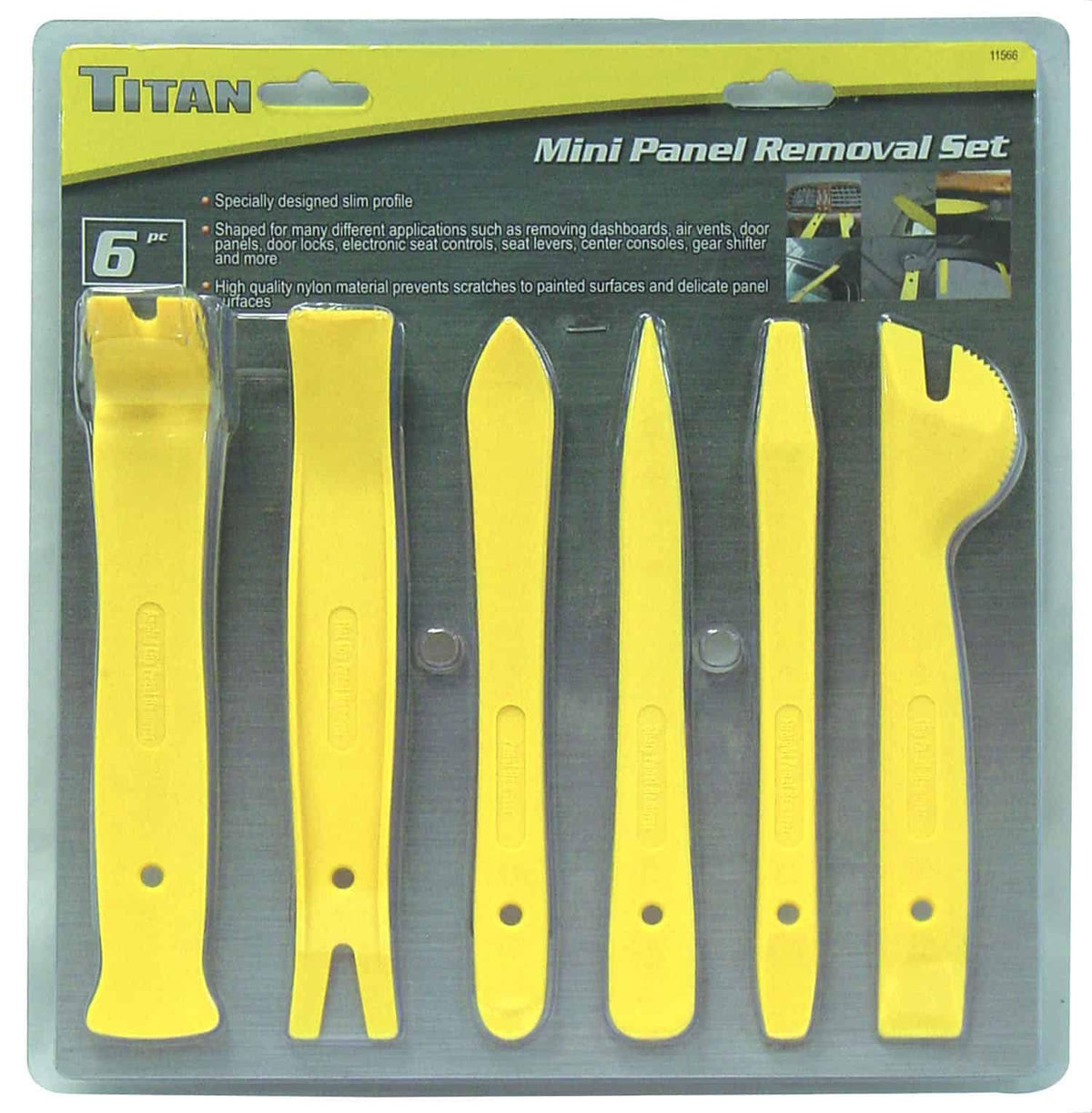 Titan Tools 11566 Titan - 6 Piece Nylon Slim Line Removal Kit For Vehicle Door Panels, Air Vents, Dashboards And Other Componets Titan Tools