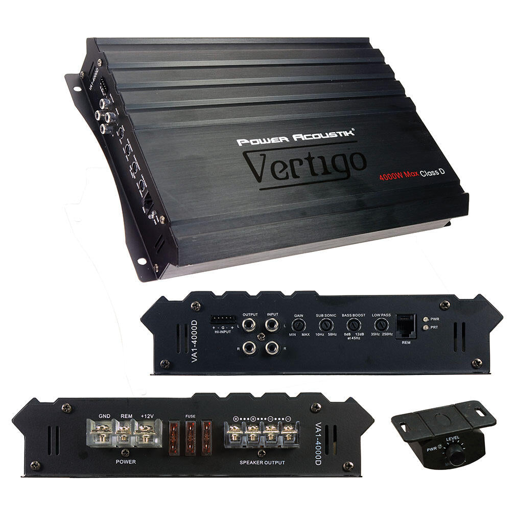Power Acoustik VA1-4000D  Vertigo Series Monoblock Amplifier 4000W Max Power Acoustik