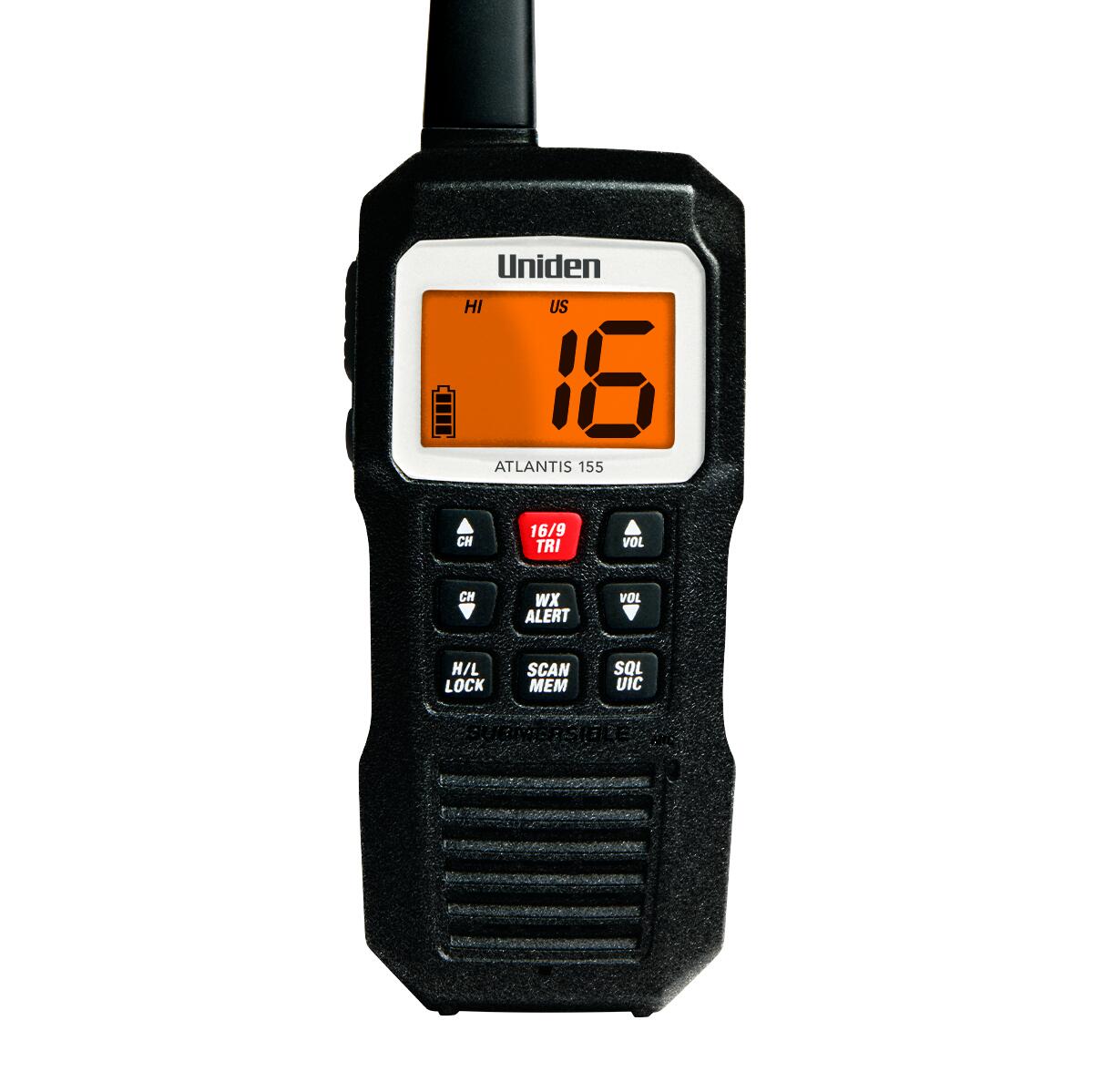 Uniden ATLANTIS155  Compact Floating 3/1 Watt Vhf Marine Handheld Radio With 4 Digit & "b" Channels Uniden