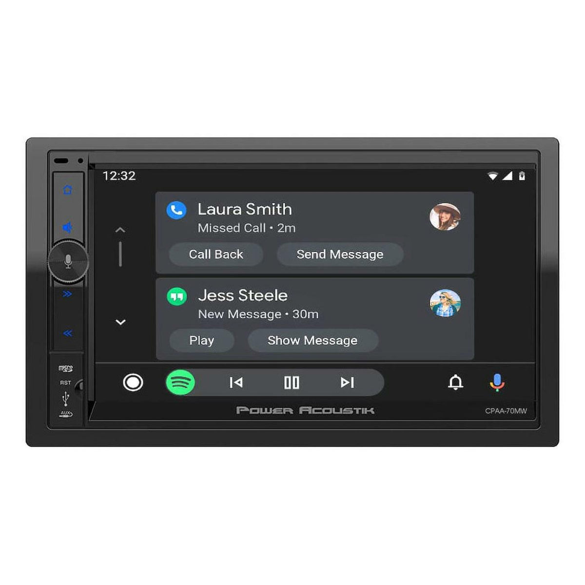 Power Acoustik CPAA-70MW  7” Double DIN Mechless Receiver with Wireless Apple CarPlay/Android Auto Power Acoustik