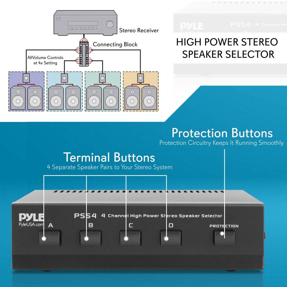 Pyle PSS4  4 Channel Stereo Home Theater Speaker Selector Pyle