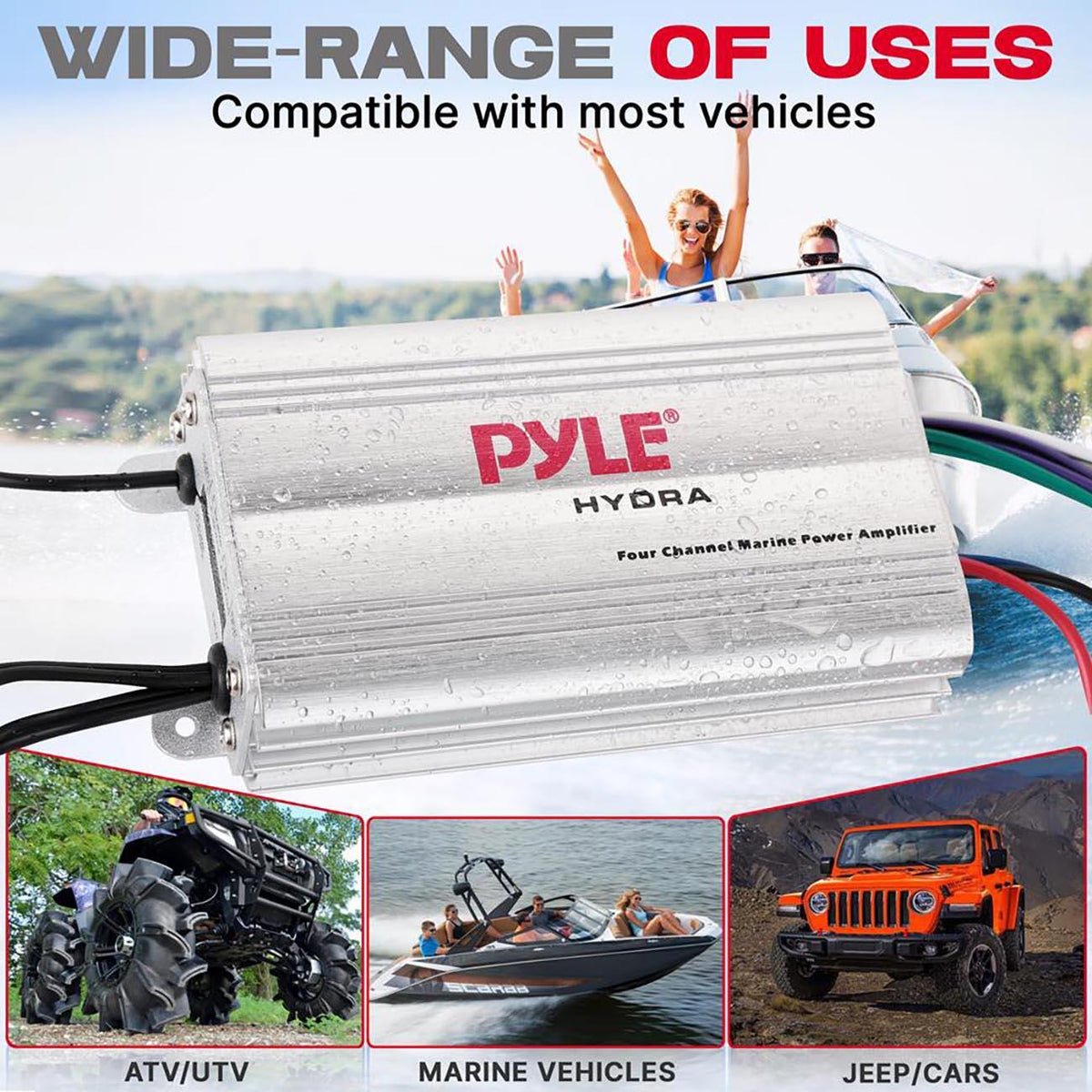 Pyle PLMRMP3A  Marine 4 Channel Amplifier 800W MAX - Silver Finish Pyle
