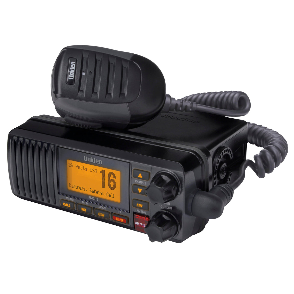Uniden UM385BK 25 Watt Fixed Mount Class D Submersible Vhf Marine Radio With 4 Digit & "b" Channels -black Uniden