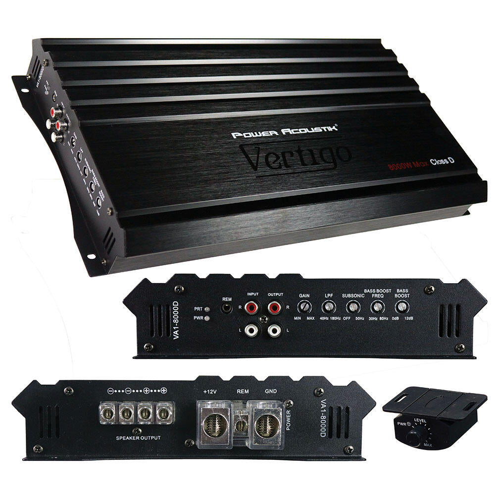 Power Acoustik VA1-8000D  Vertigo Series Monoblock Amplifier 8000W Max Power Acoustik