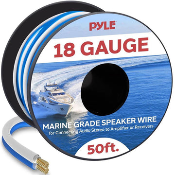 Pyle PLMRSW50  Marine Speaker Wire 18 Gauge 50 Foot – Blue/White Pyle
