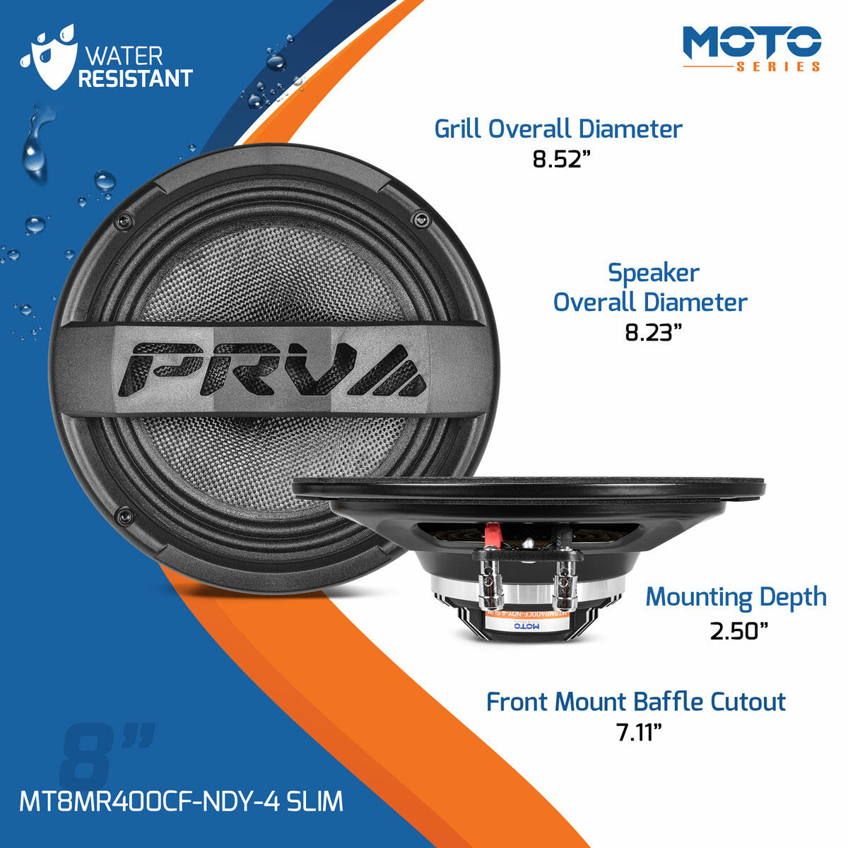 PRV Audio MT8MR400CF-NDY-4 SLIM 8" CARBON FIBER NEODYMIUM MIDRANGE LOUDSPEAKER PRV Audio