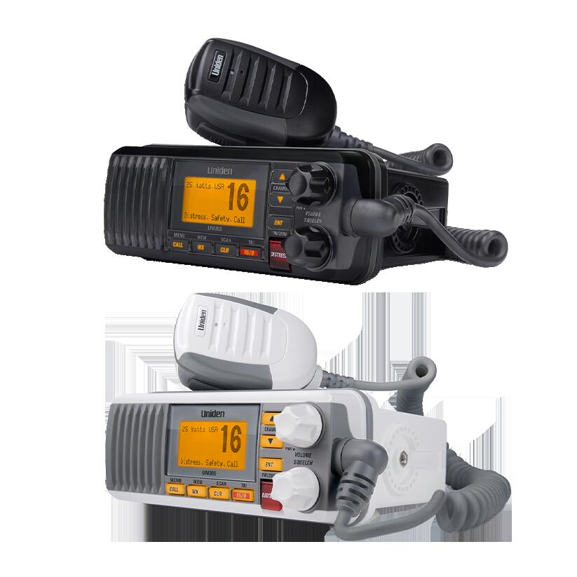 Uniden UM385 25 Watt Fixed Mount Class D Submersible Vhf Marine Radio With 4 Digit & "b" Channels -white Uniden