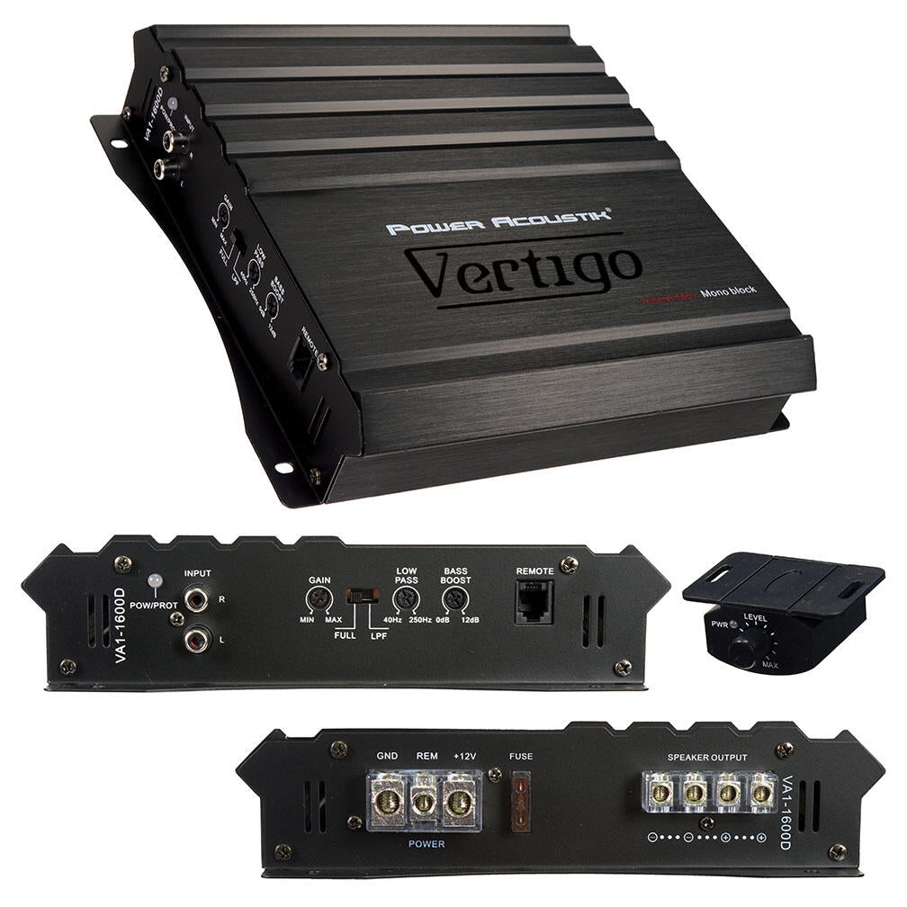 Power Acoustik VA1-1600D  Vertigo Series Monoblock Amplifier 1600W Max Power Acoustik