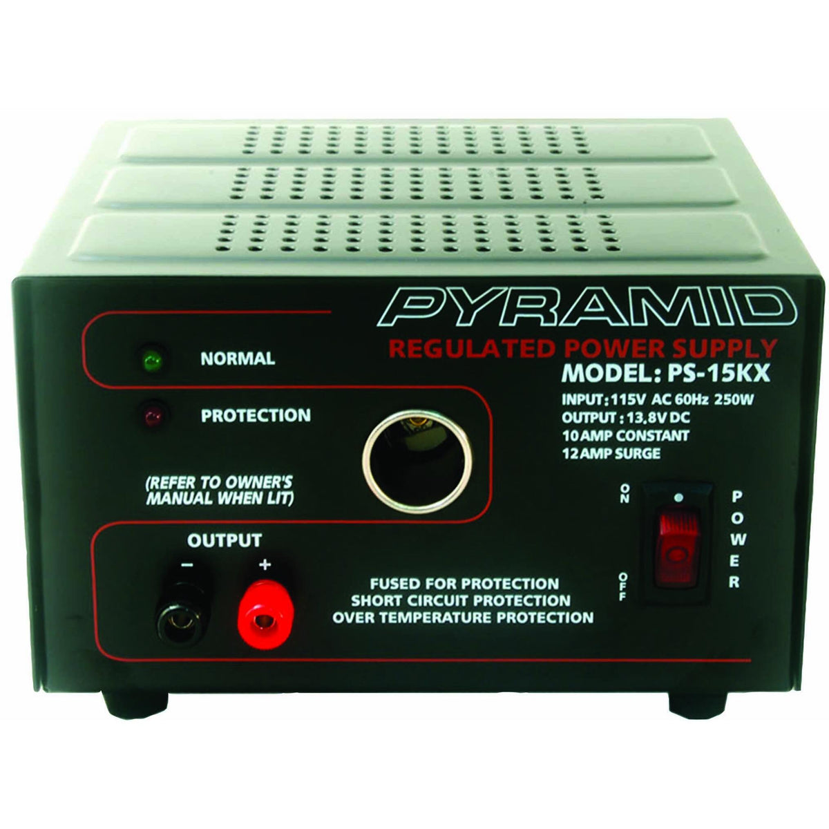 Pyramid PS15 10 Amp (12 Amp Surge) Power Supply With Cigarette Socket, Overload Protection & Auto Reset Pyramid
