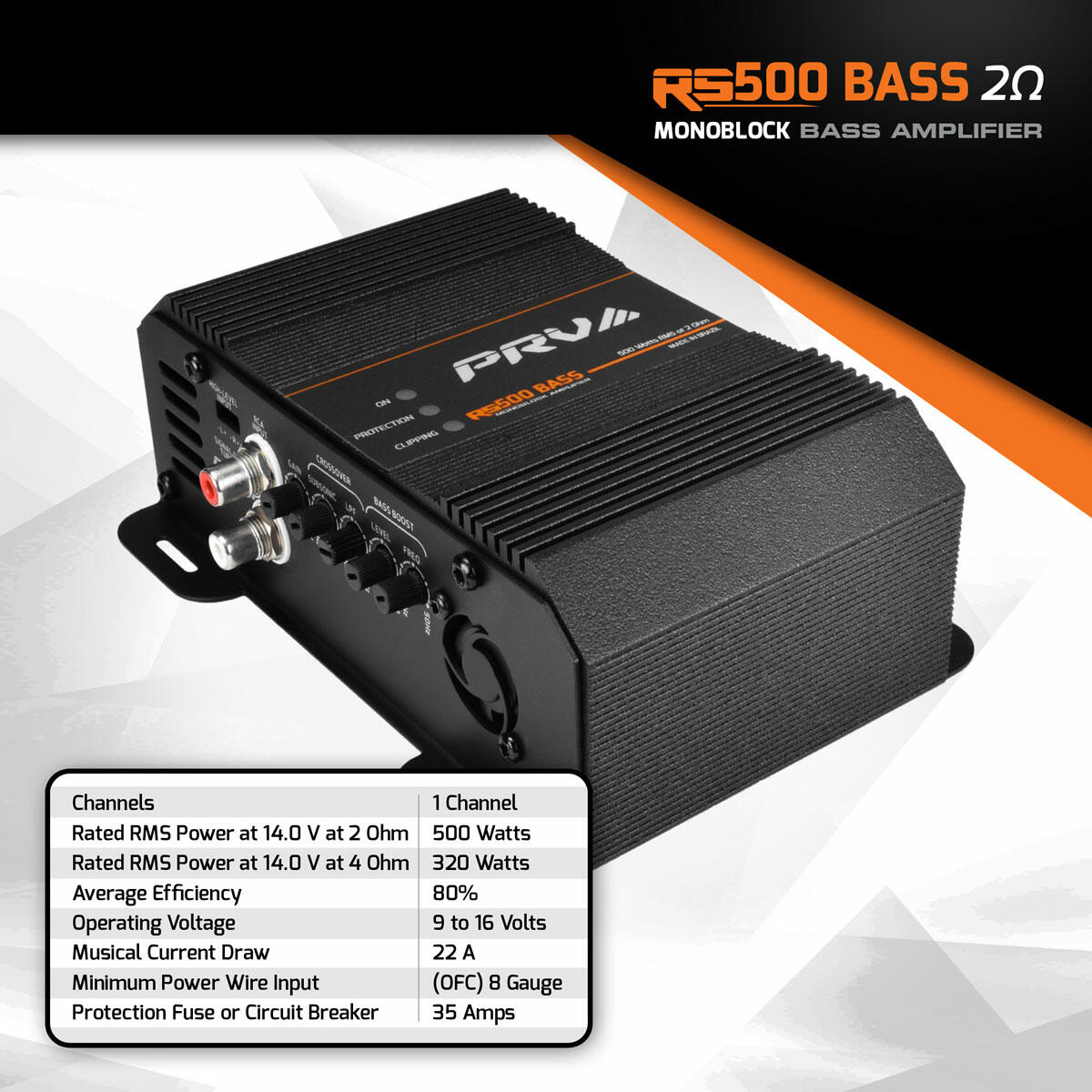 PRV Audio RS500 BASS 2 Ohm 1 Channel Monoblock Amplifier PRV Audio